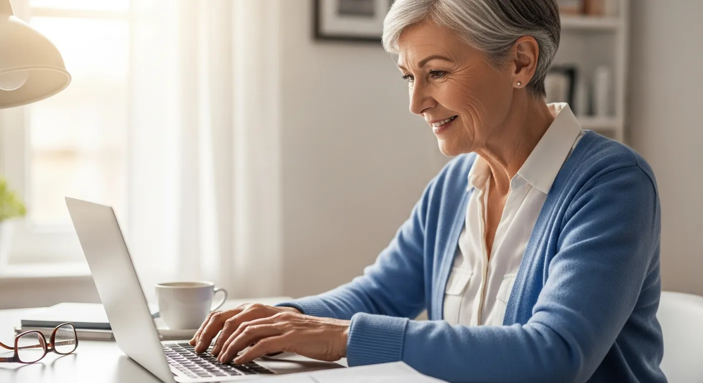 Senior woman using a laptop to send an email at home.