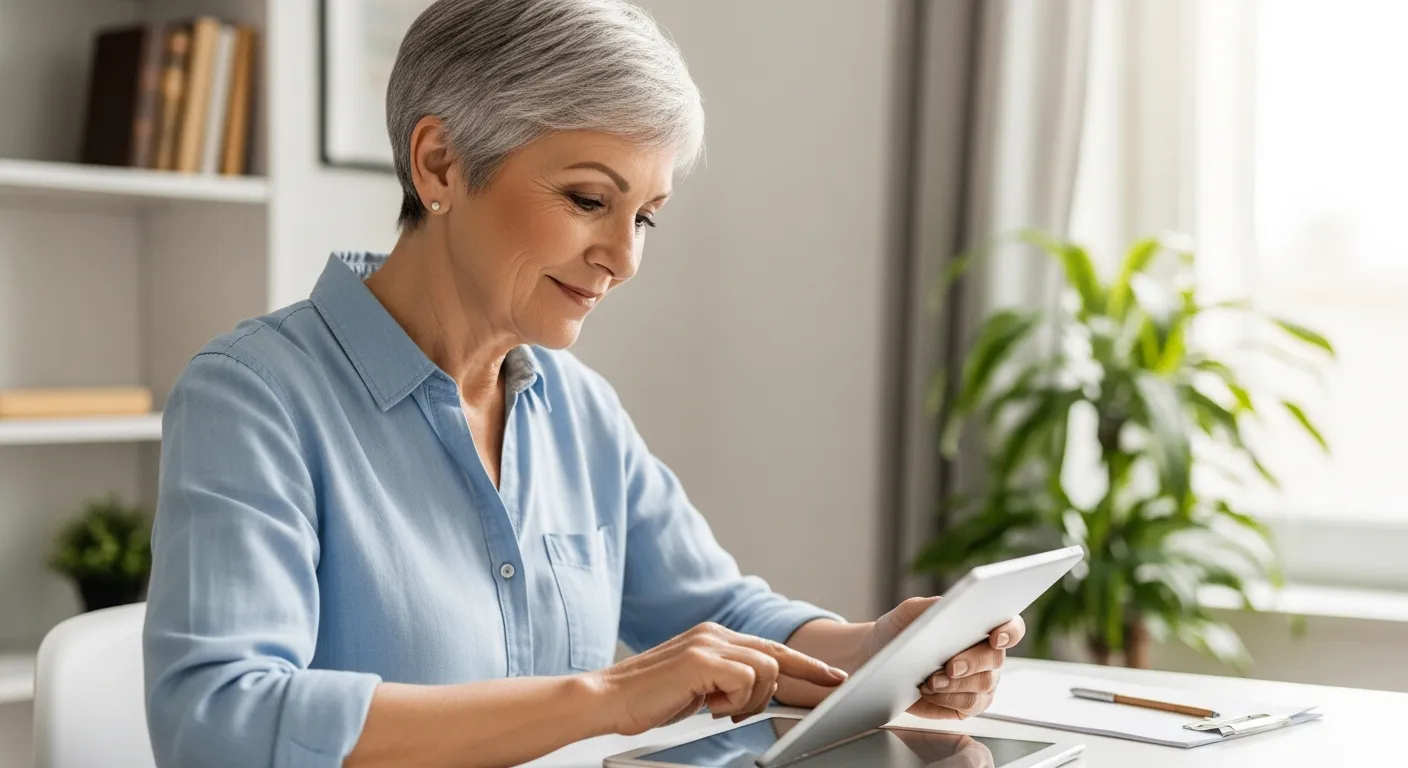 Senior woman using a tablet to organize her calendar.