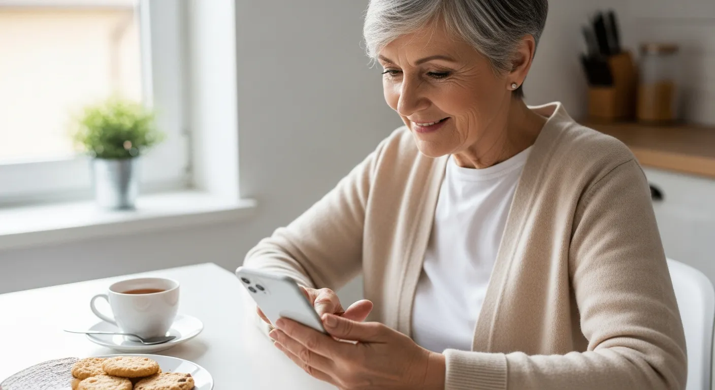 Senior woman using a banking app on her smartphone at home.