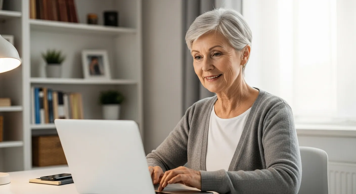 Woman using a laptop for a video call.
